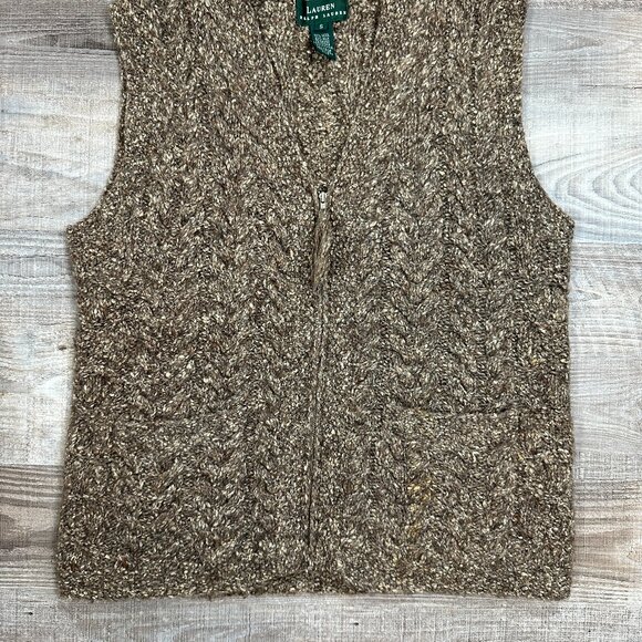 Lauren Ralph Lauren Wool / Silk Blend Cable Knit Zip Vest Sz S Warm Outerwear - Picture 2 of 10